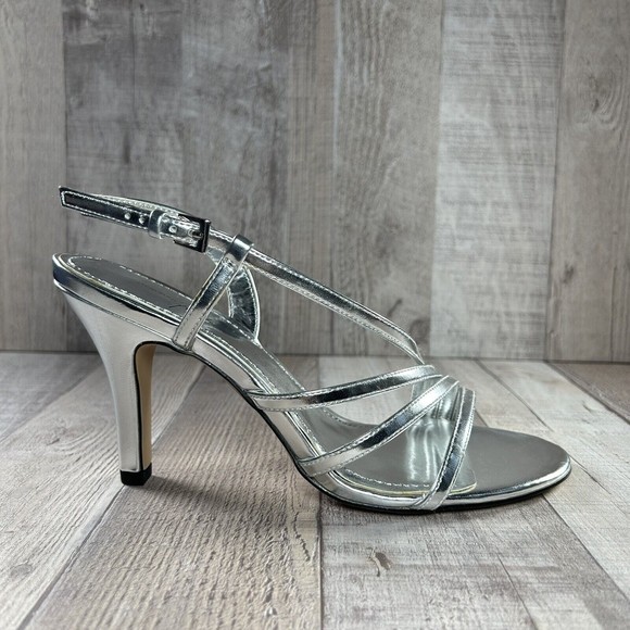 Jacqueline Ferrar Women's Strappy Ankle Strap Sandals High Heels Silver Size 7.5 - Picture 10 of 13